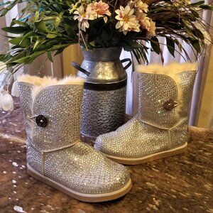 Womens Shiekh Silver Rhinestone Studded Ankle Boots Sz 10